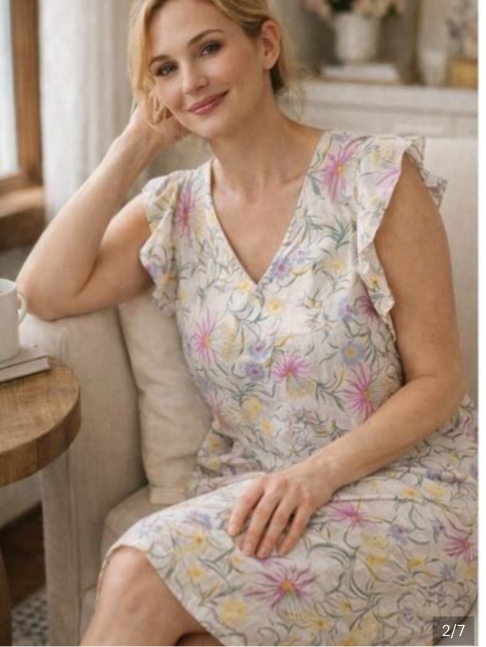 Joie Cream Floral V-Neck 100% Linen Dress